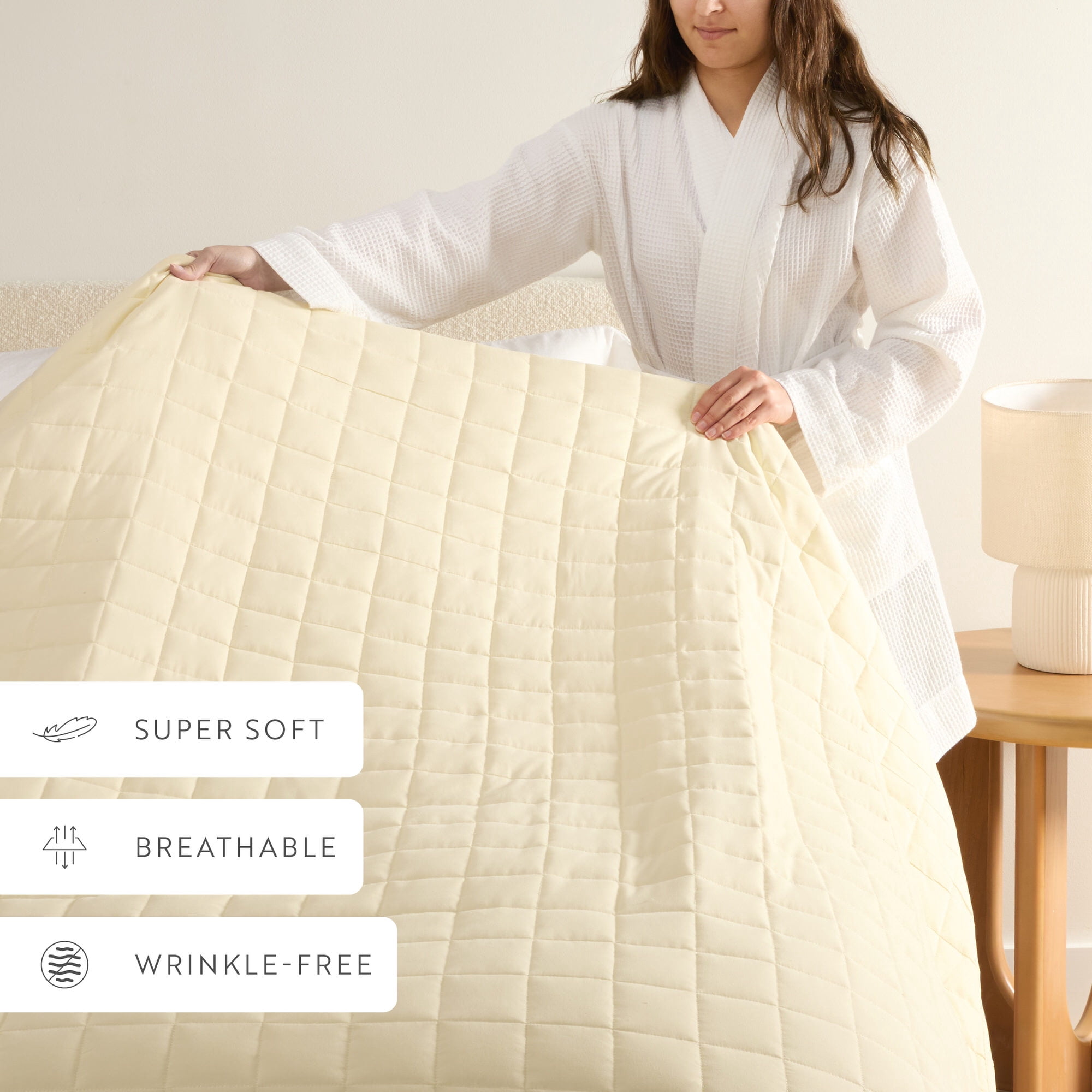 Noble Linens Yellow Square Pattern Quilted Coverlet Set, Twin / Twin XL