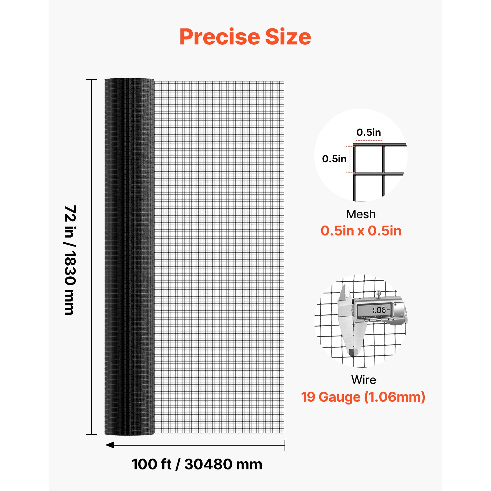 KFFKFF 72 in x 100 ft Hardware Cloth, 1/2 in 19 Gauge Galvanized Wire Mesh Roll, Durable Vinyl-Coated Weather-Resistant Fencing for Gardens, Animal Enclosures, and Pest Control