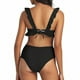 thumbnail image 4 of Trajes de Baño de Mujer de Cintura Alta Cuello en V Ruffle Sólido, Ajuste Apretado Reunión Dividido Conjunto Sexy, 4 of 7