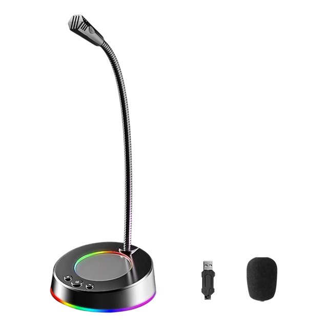 Enchufe de Micrófono Baoblaze Micrófono de computadora 360 para PC de escritorio Grabación de Con luz