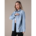 thumbnail image 2 of Unique Bargains Women's Frayed Hem Long Sleeve Lightweight Denim Jacket XL Light Blue, 2 of 7