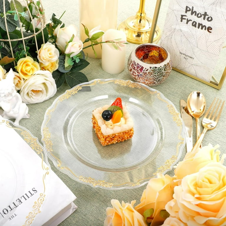 60Pcs Clear Gold Plastic Plates Fancy Heavy Duty Clear Gold Disposable Plates Premium 10.25Inch Clear Dinner Plates With Gold Rim Hard Plastic Plates Disposable For Party And Wedding Walmart