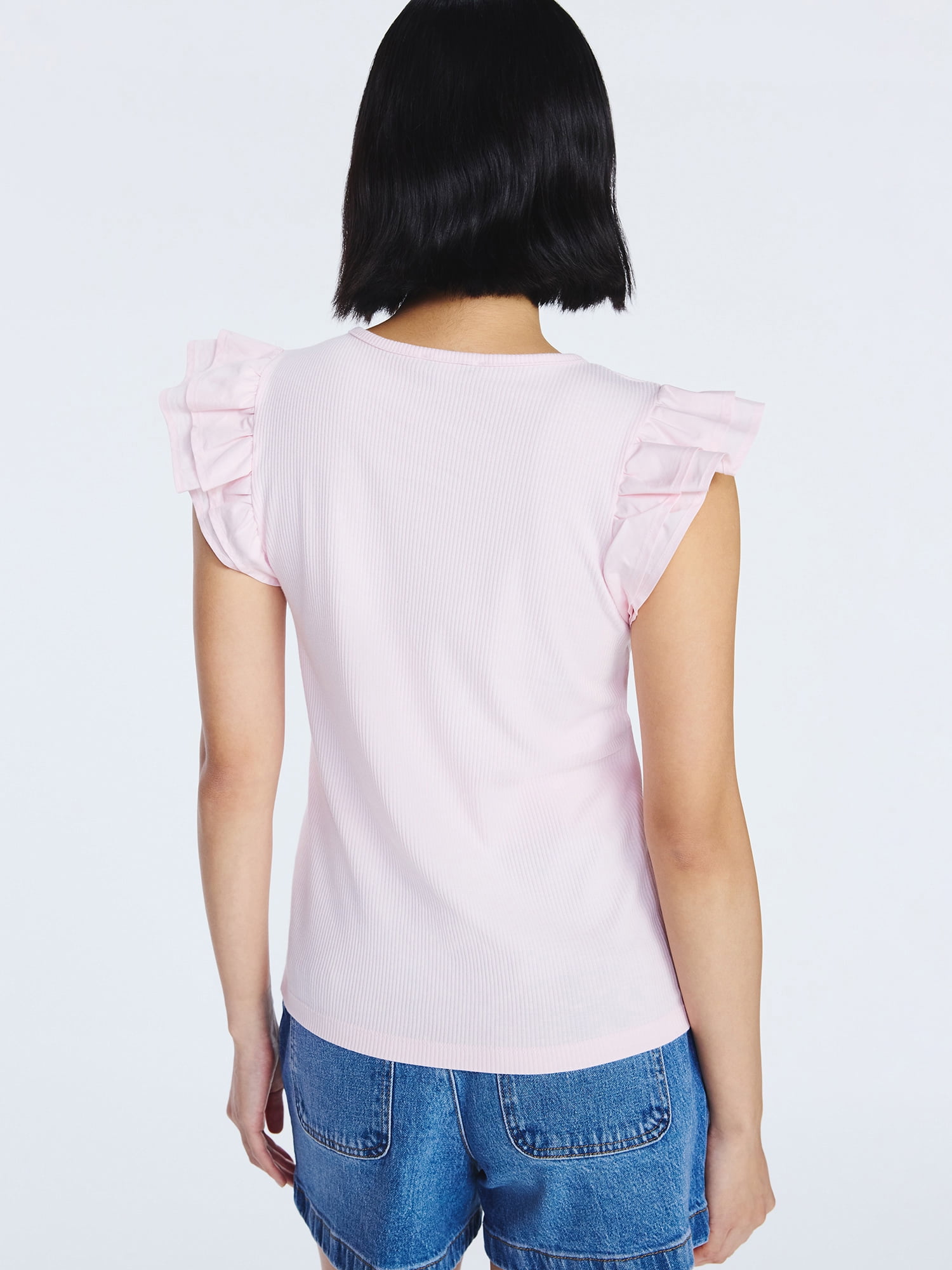 Free Assembly Women's and Women’s Plus Flutter Sleeve Henley Top, Sizes XS-4X