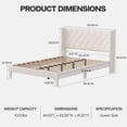 thumbnail image 3 of Queen Size Upholstered Platform Bed Frame with Wingback Headboard, Diamond Tufting, and LED Lights - Wood Slat Support, No Box Spring Needed, Easy Assembly, Noise-Free, Beige, 3 of 9