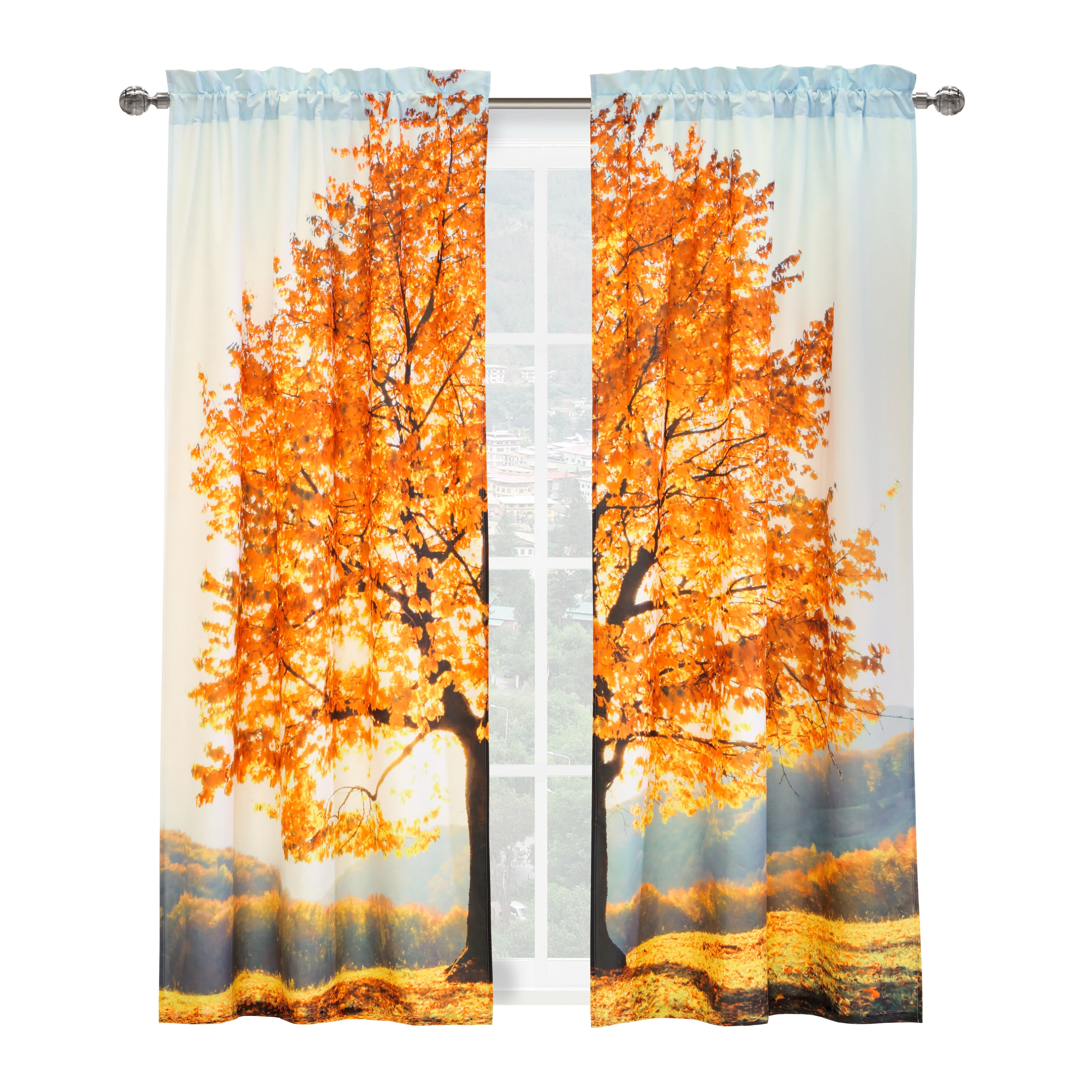 Fall Tree Digital Panoramic Print Curtain Pair 76" x 84" in Multi