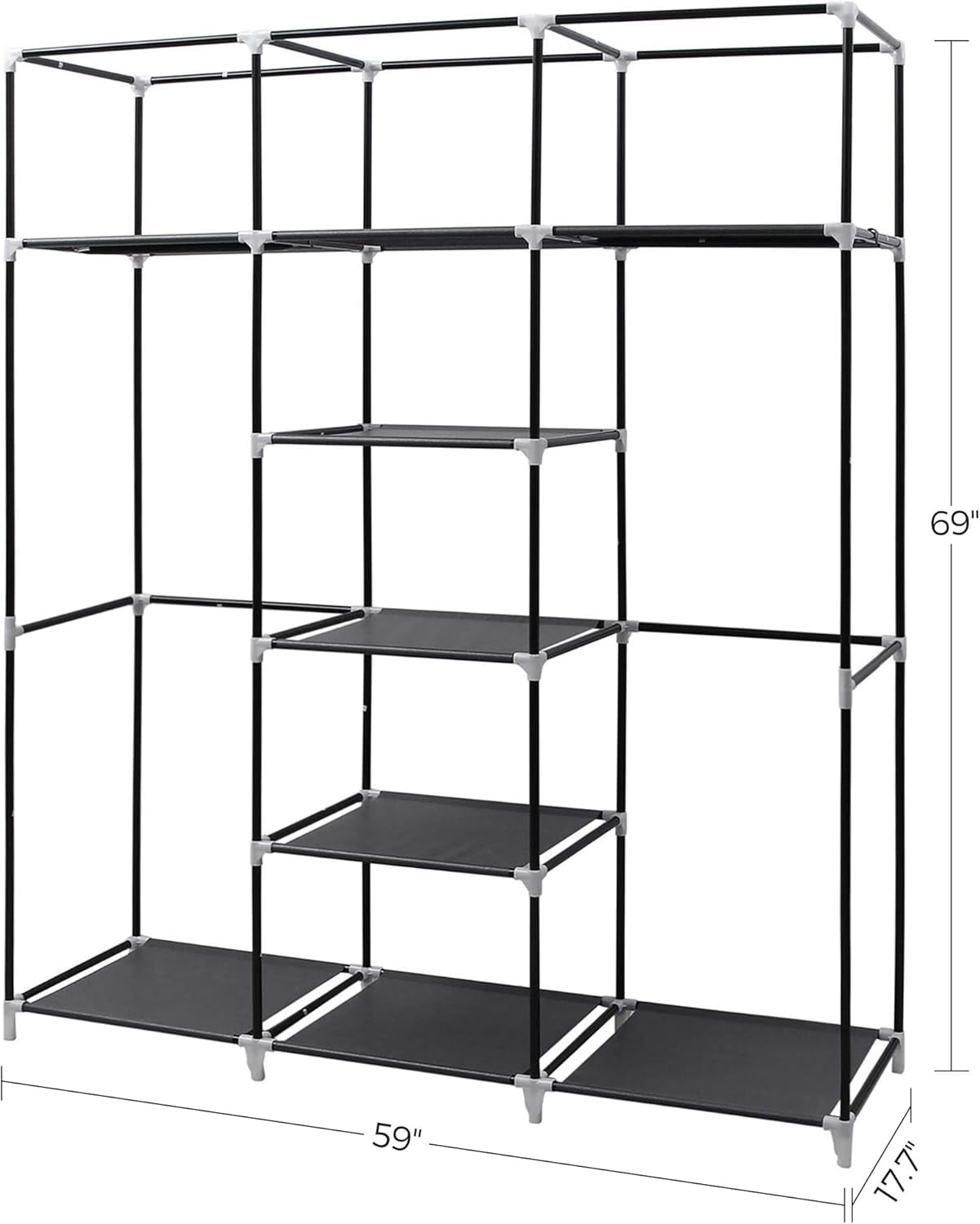 Songmics Home Foldable Closet Organizer – 59 x 17.7 x 69 Inch 9-Compartment Wardrobe with Fabric Cover for Bedroom Storage, Ink Black