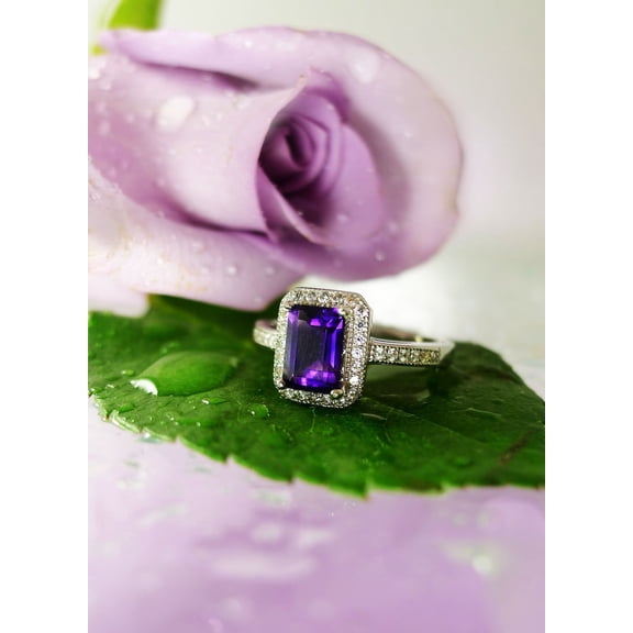 natural amethyst ring purple gemstone promise ring cushion cut February birthstone ring silver ring