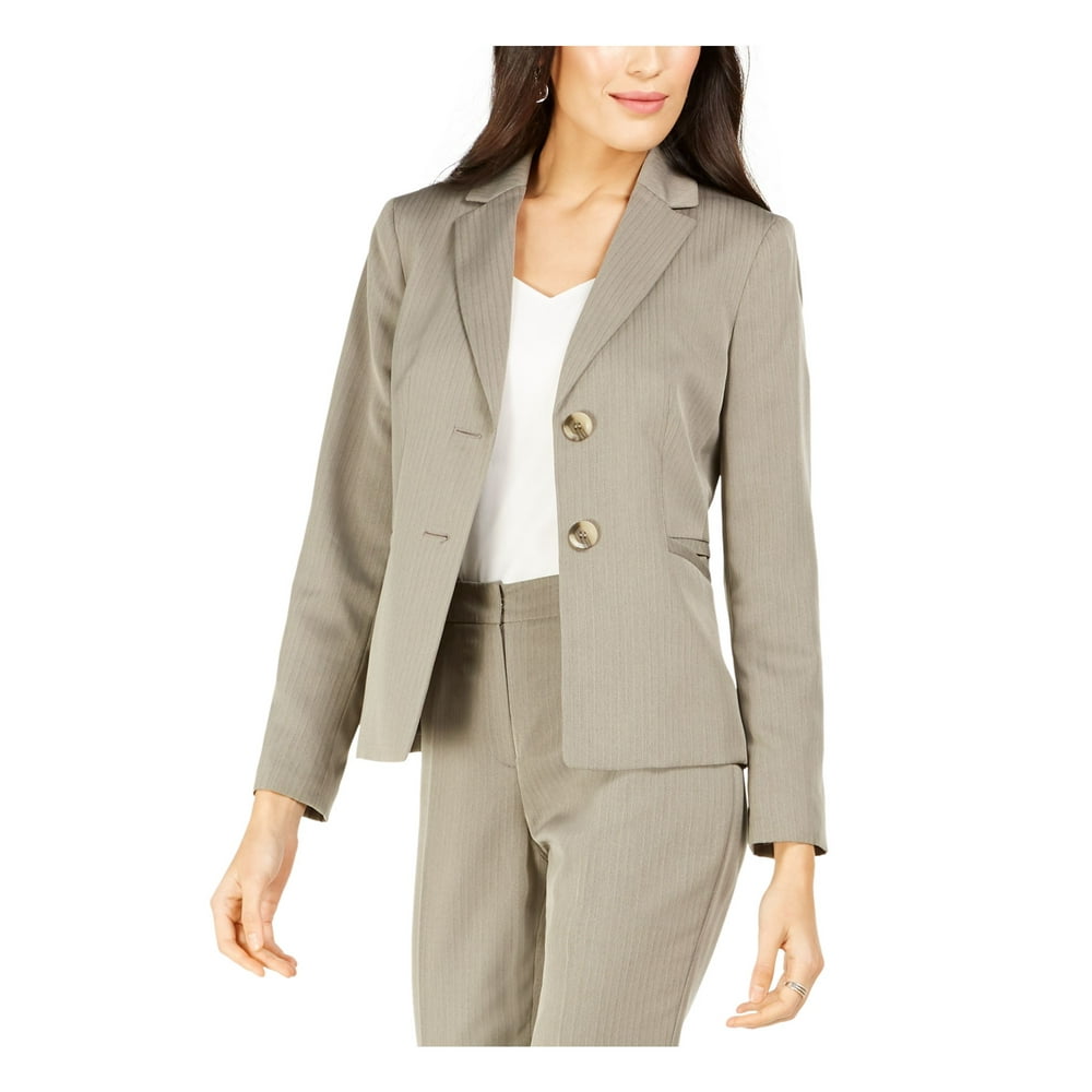 Le Suit LE SUIT Womens Beige Striped Blazer Wear To Work Jacket Size