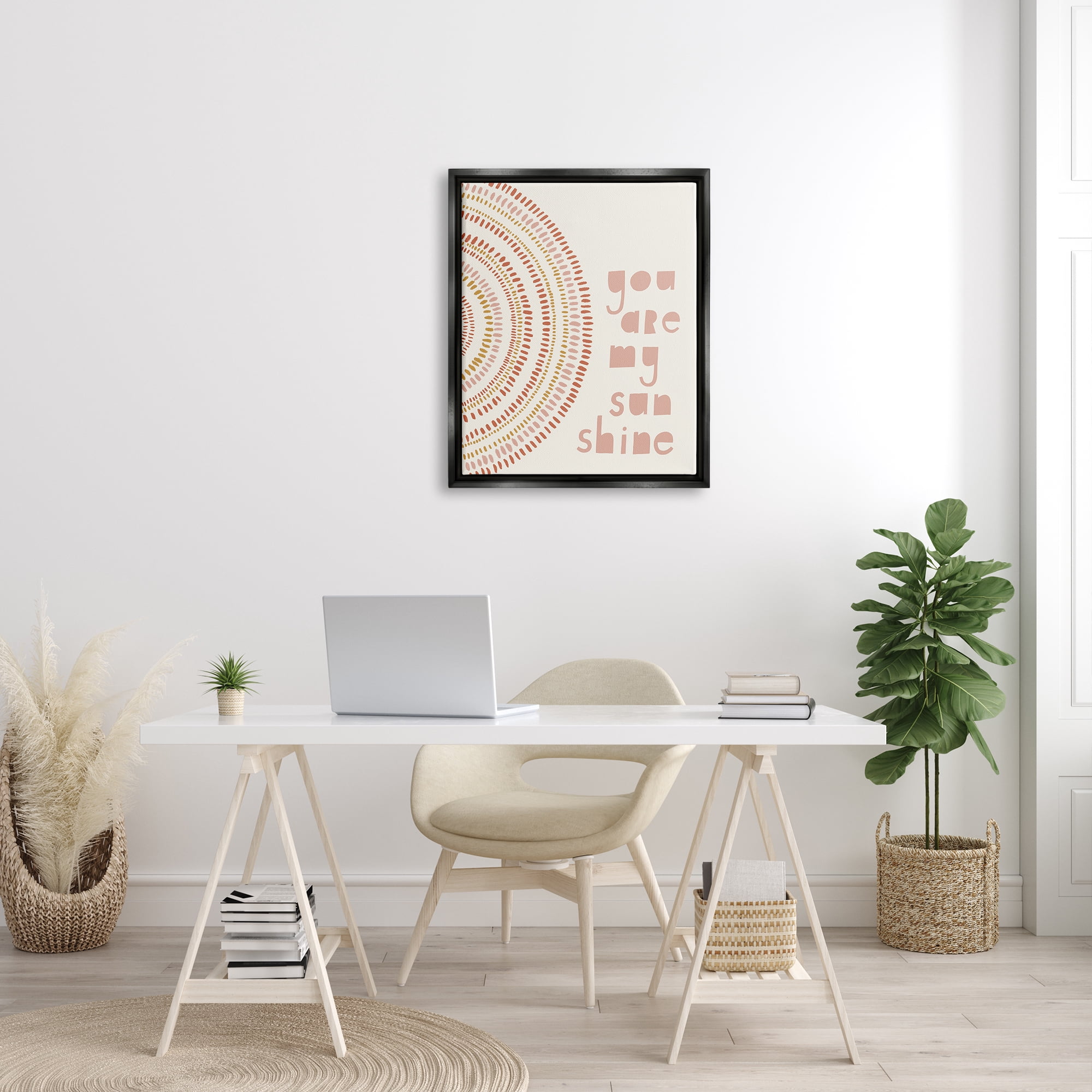 Stupell Industries You're My Sunshine Motivational Phrase Boho Stripe Circle Jet Black Framed Floating Canvas Wall Art, 24x30, by Nancy McKenzie