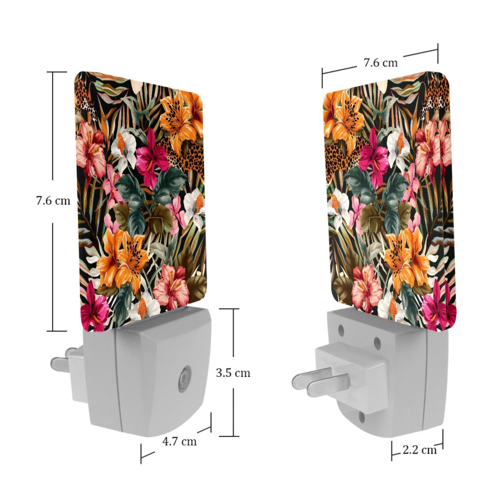 PhooArto Leopard Tropical Flower Pattern Plug in LED Night Light Auto Sensor Dusk to Dawn Decorative Night for Bedroom, Bathroom, Kitchen, Hallway, Stairs, Baby's Room, Energy Saving