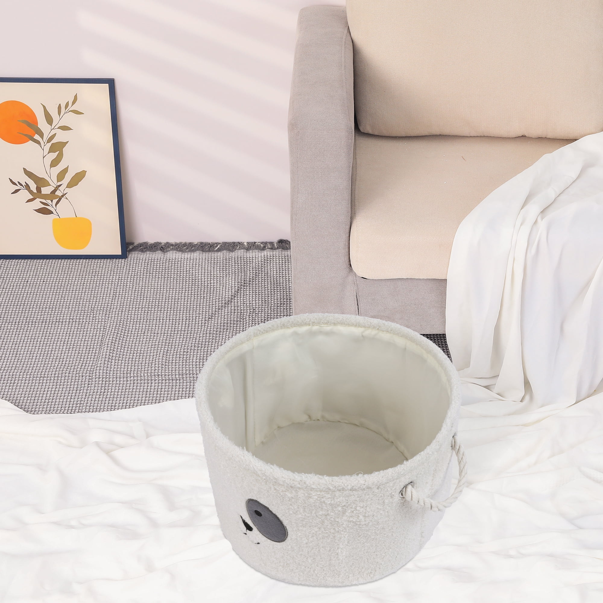 Unique Bargains Set of 3 Cotton Storage Bins with Handles Cream 13*8.1in