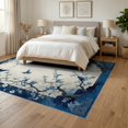 thumbnail image 3 of ODIKA 6'x9' Washable Area Rug Non-Slip, Easy Care, Rich Navy White Chinoiserie Medallion Floral Birds and Vines Vintage Scroll Design for Family Room, Living Mater Bedroom, 3 of 7