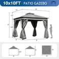 thumbnail image 3 of 10'x10' Outdoor Gazebo with Netting and Privacy Screens, Metal Waterproof Gazebos with Softtop Roof, Patio Canopy Tent for Backyard Garden, Grey, 3 of 10