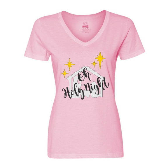 Inktastic Oh Holy Night Christmas Nativity with Yellow Stars Women's V-Neck T-Shirt