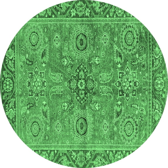 Ahgly Company Indoor Round Oriental Emerald Green Traditional Area Rugs, 6' Round