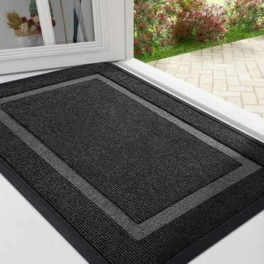 Smiry Door Mats For Inside, Low Profile Dirt Trapper Front Door Rugs, Fade Resistant Doormats For Outdoor Entrance, 29.5"x17", Black