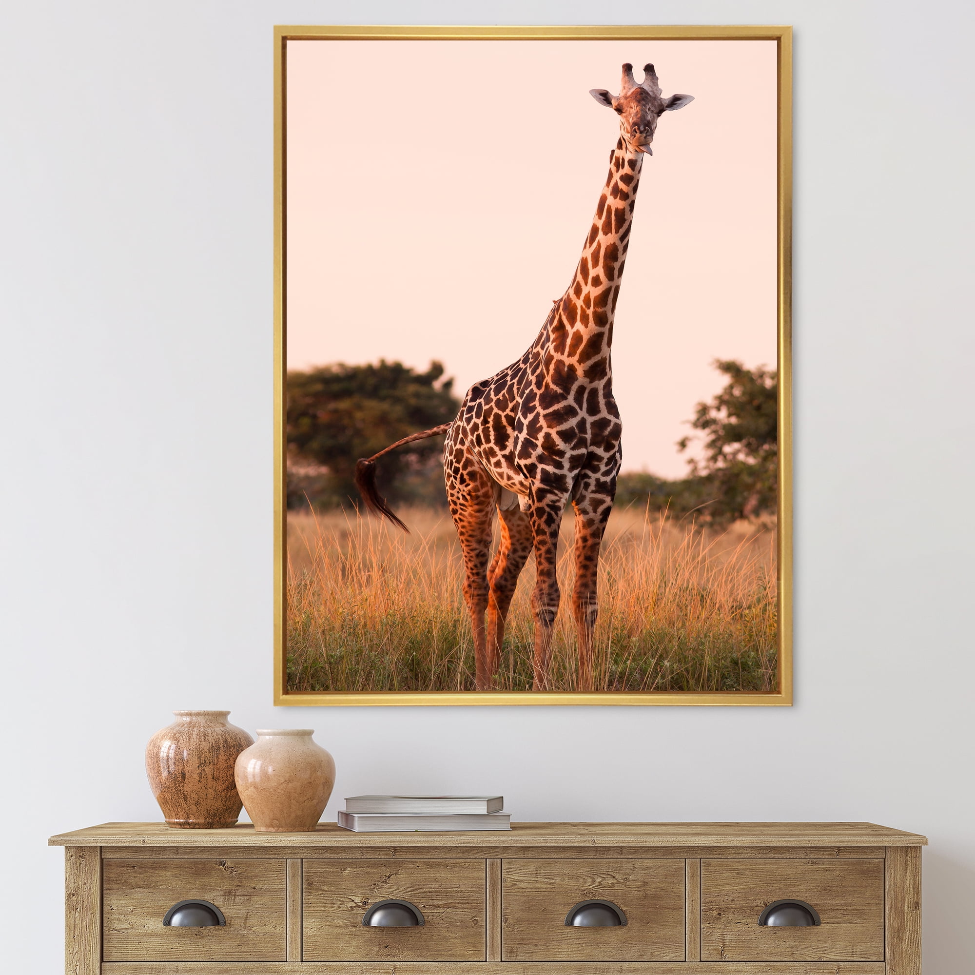 Designart 'African Giraffe In The Wildlife I' Farmhouse Framed Canvas Wall Art Print