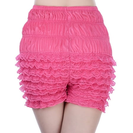Womens Gym Shorts Lolita Style Solid Leggings Shorts Sexy Multi Layer Lace Splice Bloomers Women Shorts Hot Pink S