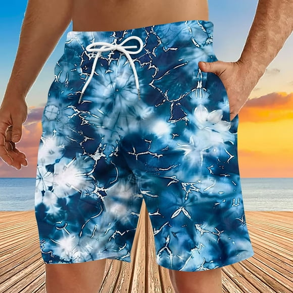 DIOAZUD Short de Bain Hawaïen pour Hommes Séchage Rapide Maillot de Bain Grande Taille Short de Plage Imprimé Teinture sur Nœuds Short de Bain Cordon Taille Élastique Maillot de Bain avec Poches