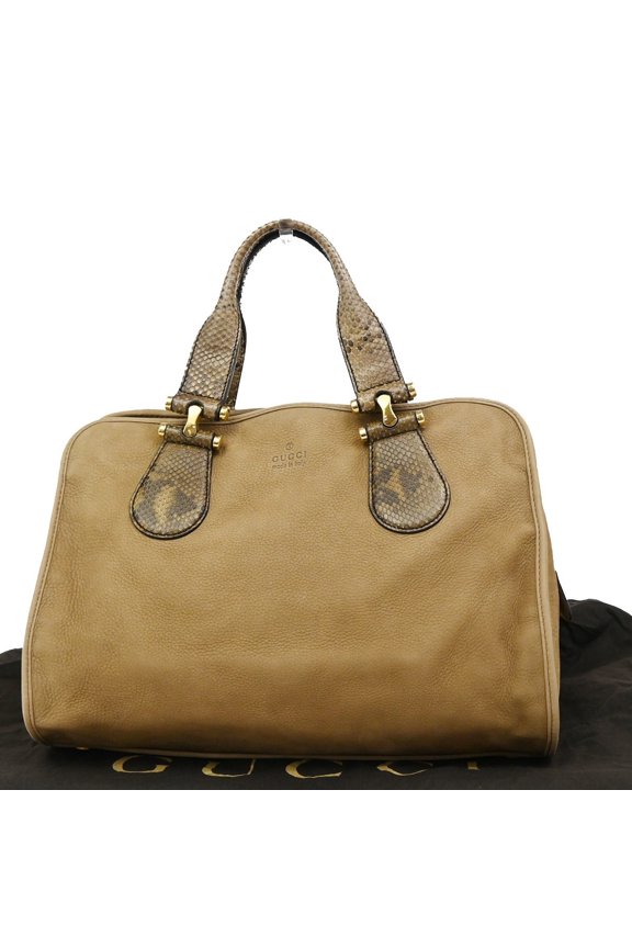 Pre-Owned Gucci Twice Satchel Nubuck With Python Brown Suede Handbag