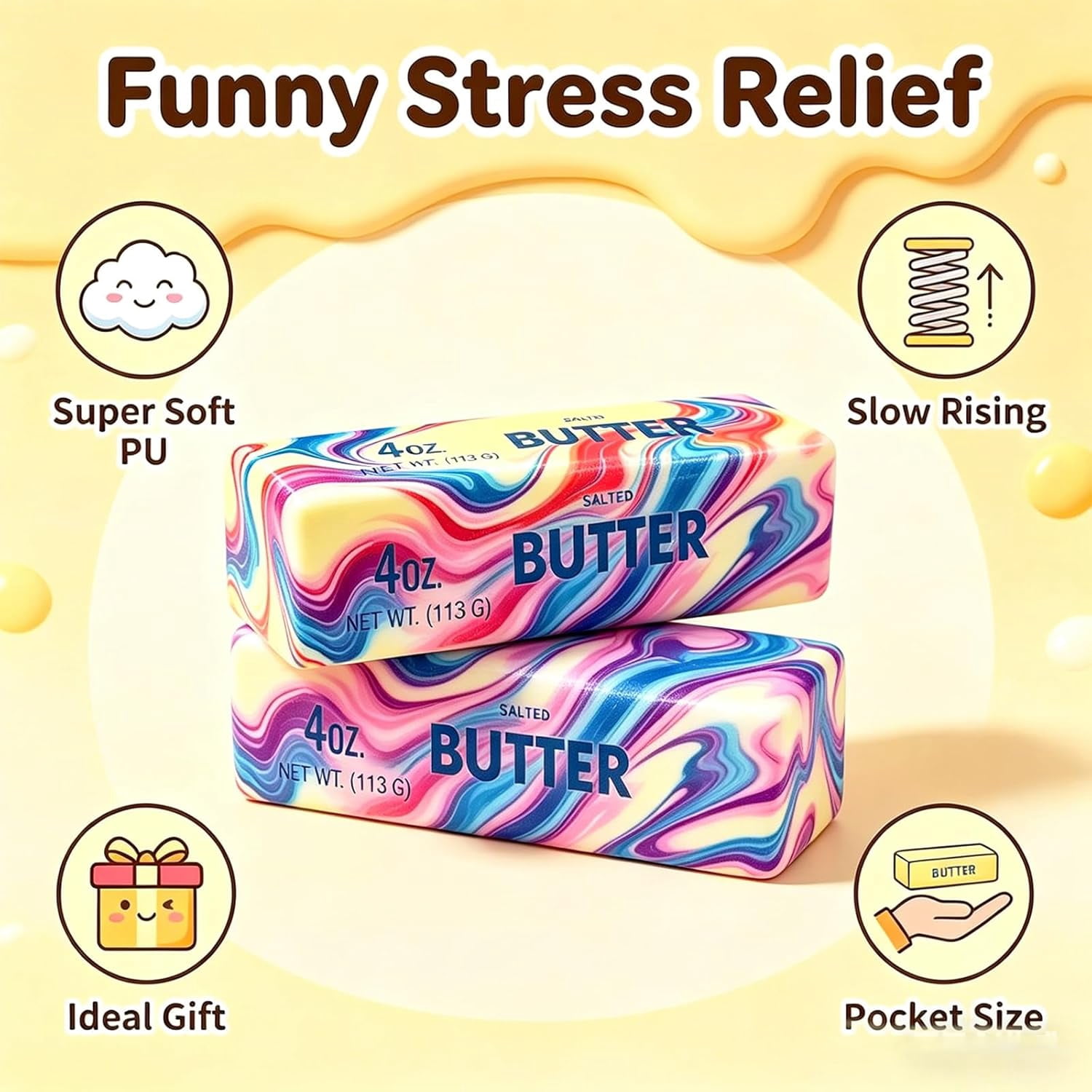DJKDJL 2 Packs Slow Rising Butter Squishy, Dumpling Squishies Butter Squeeze Toys Pack Sensory Stress Relief Soft & Stretchy Fidget Toys for Party Favors Squishy Butter