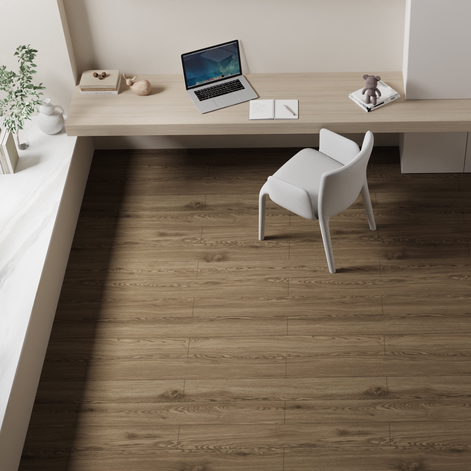 Vinyl Flooring Roll PVC Thickened Peel and Stick Floor Wood Plank Self Adhesive Flooring DIY 23.6" X 196" Brown