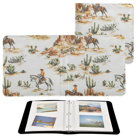 Leather Cover Photo Album 80 Pockets 4x6 Photos Bookshelf Picture Album Western Cowboy Hours Cactus