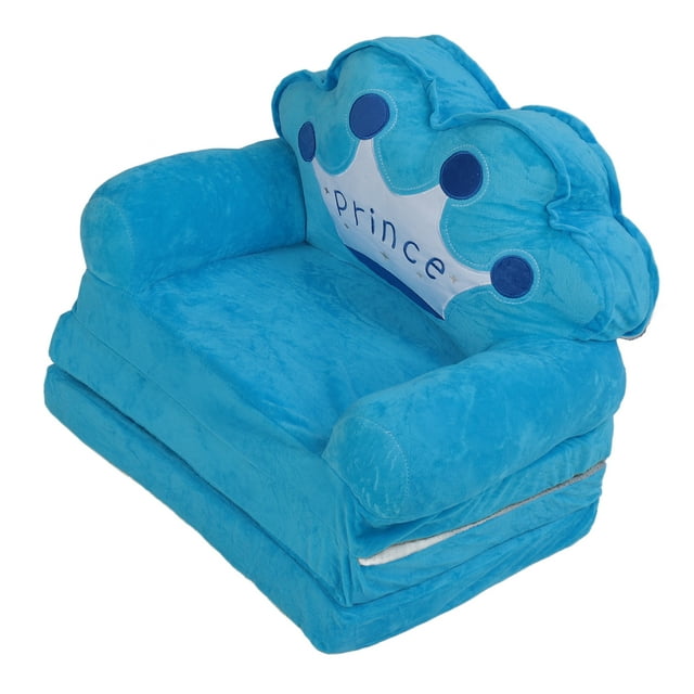 Foldable Cartoon Chair, Lovely Crown Multi Functional, Kindergarten Reading Sofa, Blue, with Cloth Material, for Indoor and Outdoor Use