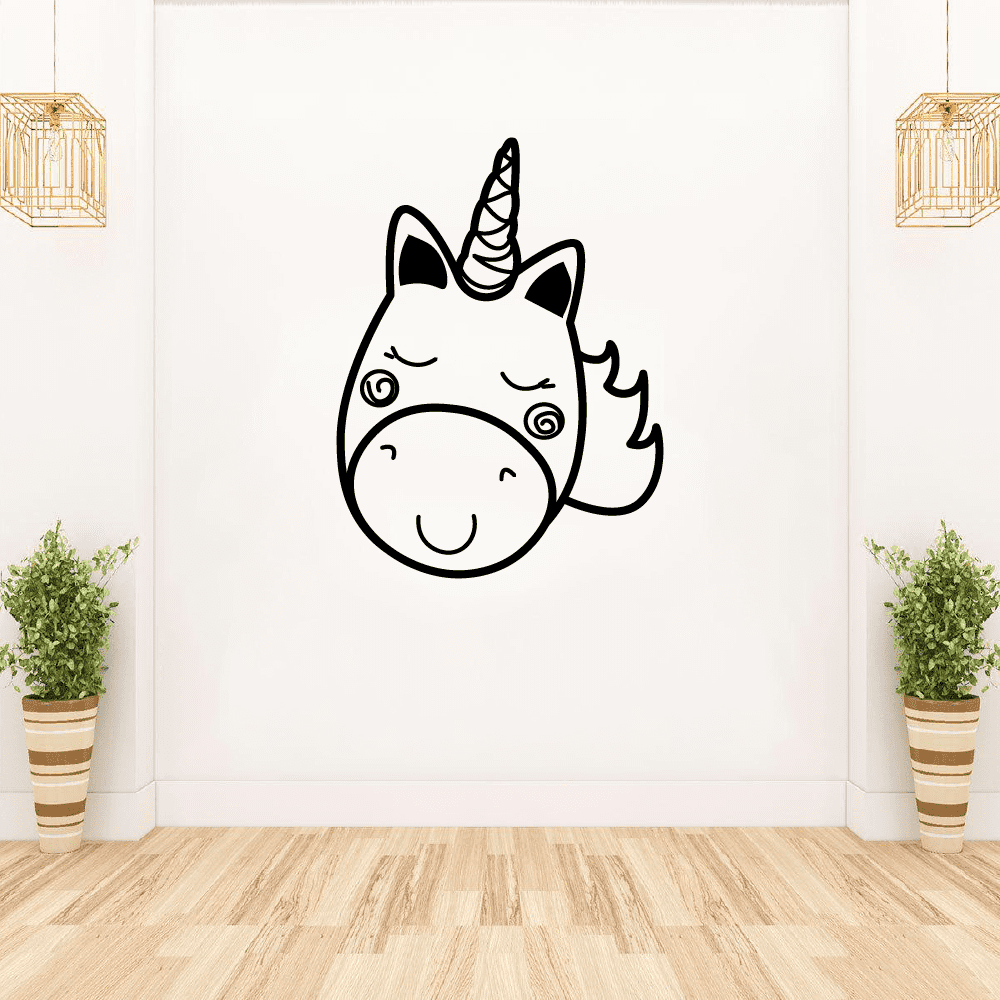 Cute Happy Unicorn Face Smile Magical Unicorns Wall Sticker Art Decal for Girls Boys Kids Room