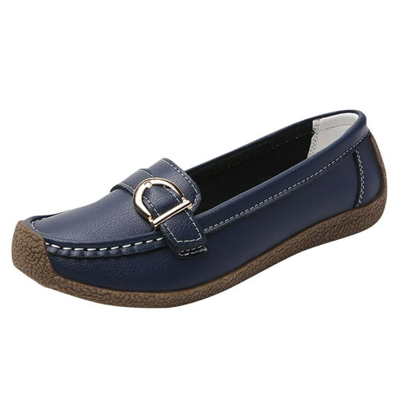Xfvqtps Womens Loafers Comfortable Casual Flat Shoes with Metal Decor Soft Sole Breathable Slip on for Women Office Dating Lightweight Shoes Dark Blue