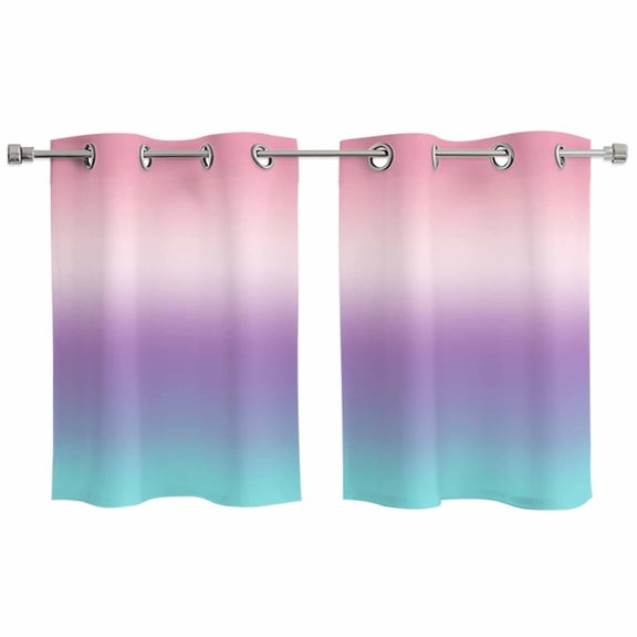 Pink Purple Teal Ombre Cream Kitchen Curtains Small Short 39 Inch Length, Modern Abstract Art Aesthetics Bedroom Living Room Curtains, Light Filtering Cafe Curtain Drapes 2 Panels Set 55''x39''