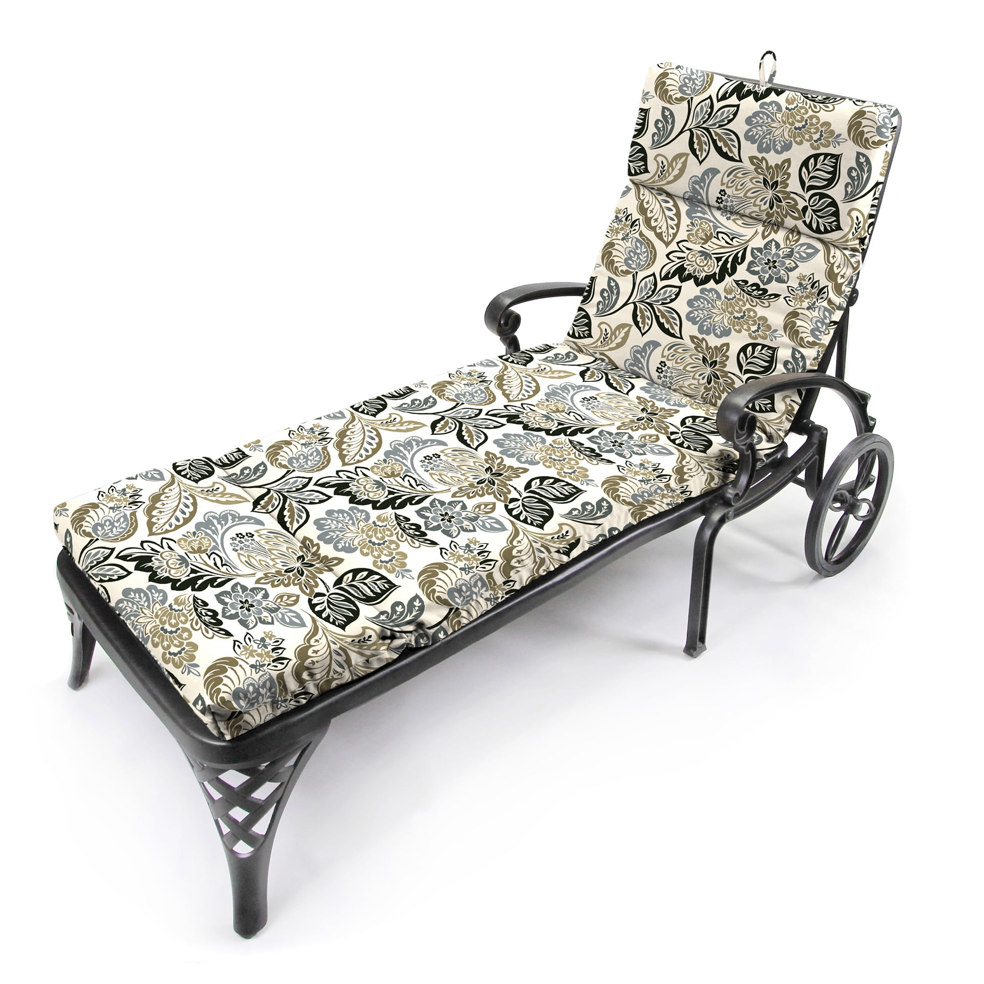 Jordan Manufacturing 72" x 22" Dailey Pewter Multicolor Paisley Rectangular Outdoor Chaise Lounge Cushion with Ties and Hanger Loop