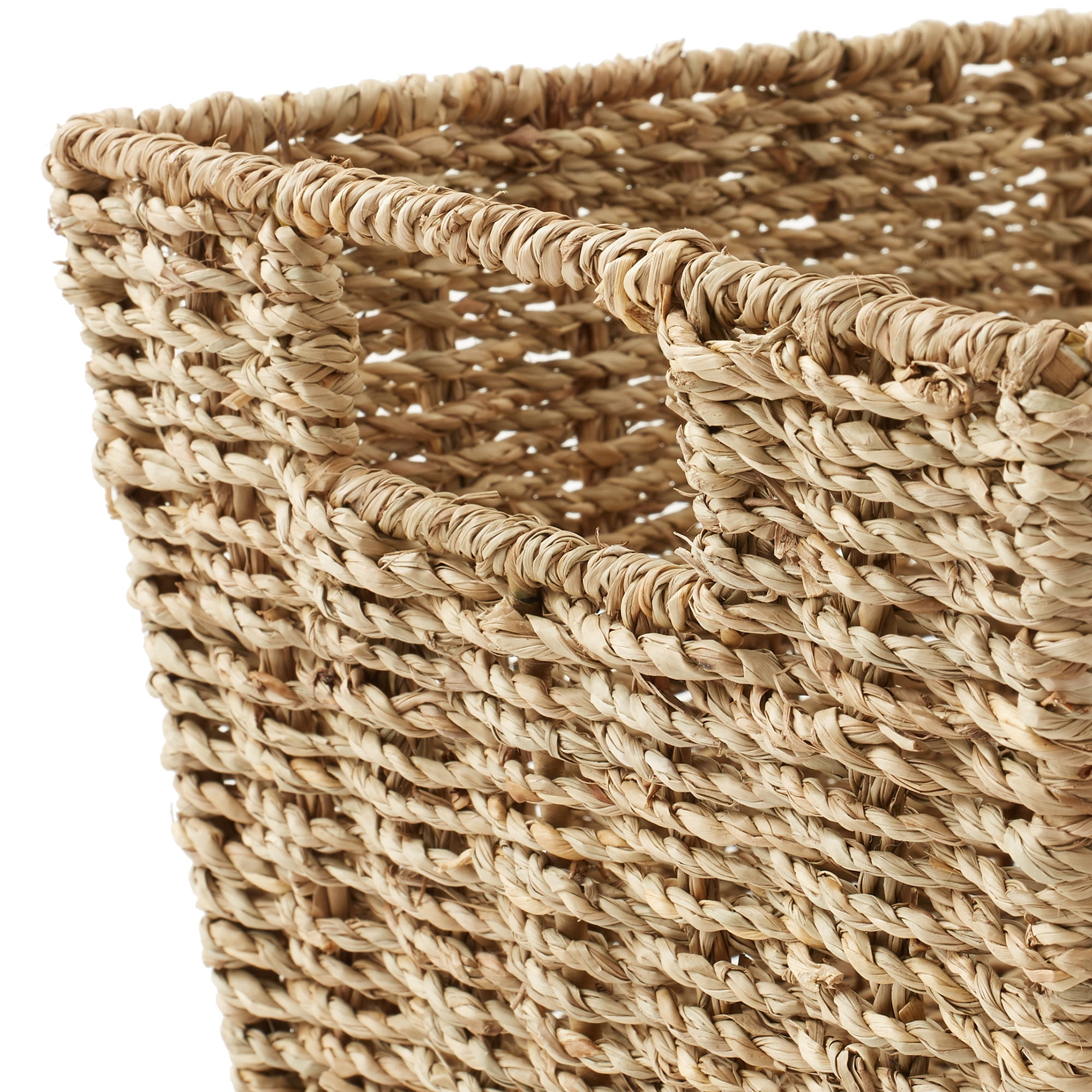 Casafield Set of 4 Seagrass Storage Baskets with Handles - Natural, 12" x 9" x 6" Rectangular Storage Shelf Bins, Blankets, Laundry