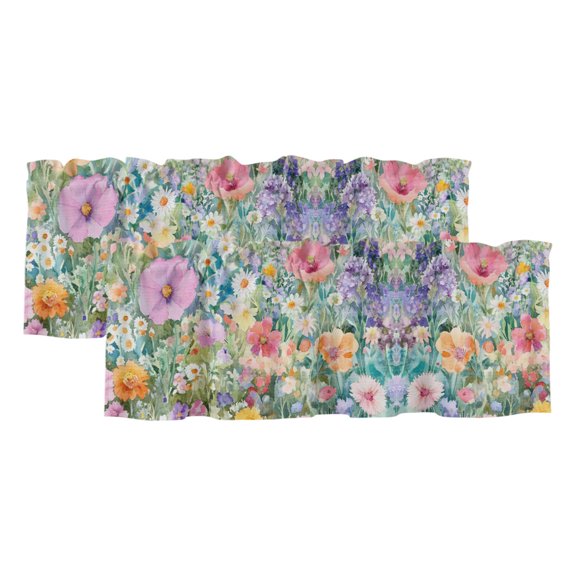Floral Botanical Valances for Window 2 Pack, Summer Colorful Blossoms Romantic Rod Pocket Curtains Valances Light Filtering Short Curtains for Kitchen Bedroom Bathroom 60 x 18 Inch