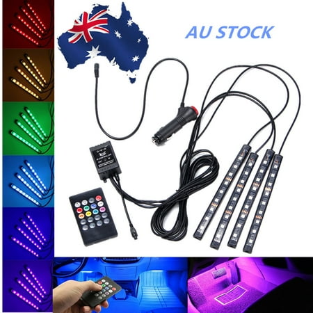 4PCS 9 LED RGB LED Strip Light 12V Music Control Car Atmosphere Light Charge Remote Color Changing Interior Floor Lamp Strip Wireless IR Control With Remote Control Cigarette