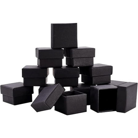 24 Pack Jewelry Ring Boxes Kraft Square Cardboard Jewelry Boxes 1.7x1.7x1.18inch for Jewelry Wedding Party Valentine's Day Festival Gift Packaging Black