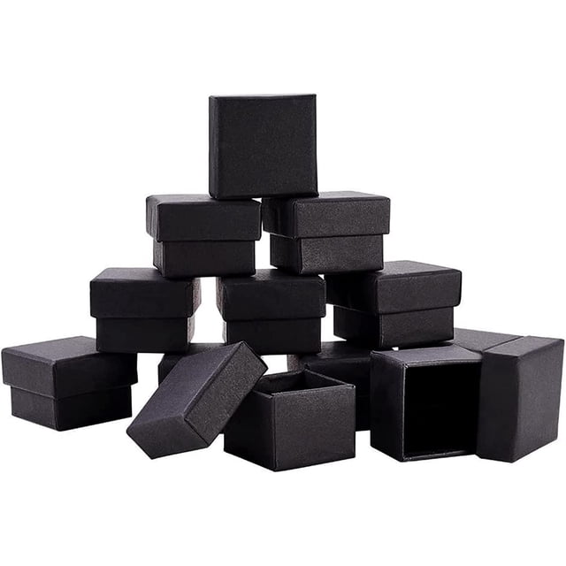 Paquete de 24 cajas para anillos de joyería, de cartón Kraft cuadrado, de 4,3 x 4,3 x 3 cm, para bodas, fiestas, San Valentín, festivales, regalos, color negro.