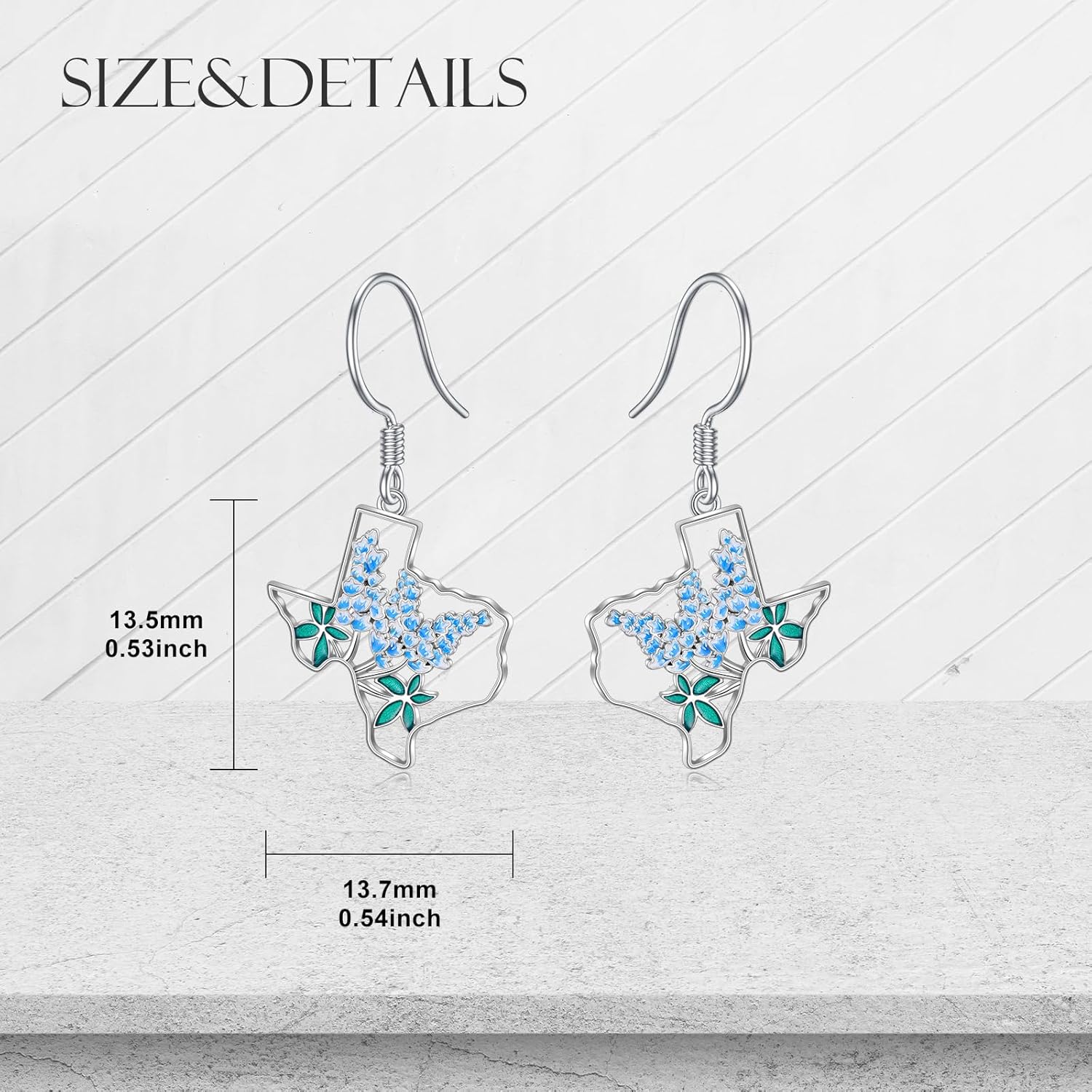 Texas Earrings 925 Sterling Silver Texas State Map Flag Dangle Earrings Hometown Bluebonnets Jewelry Texas Gifts for Women Love TX
