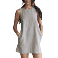 thumbnail image 2 of Robe d'Été Sans Manches à Col Rond Dos Ouvert Décontractée Plage Soleil Coton Lin Mini Robe Grise TG, 2 of 8