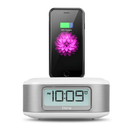 Certified Refurbished iHome iPL23 Stereo FM Clock Radio with Lightning Dock Charge/Play for iPhone 5/5S 6/6Plus 7/7Plus with USB Out to Charge any USB Device (Best Radio For Iphone)