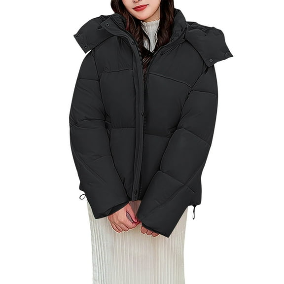 Black*Friday Sale ChaoHeng Puffer Jacket Womens Women's Winter New Plus Size Oversized Thickened Marshmallow Coat,Long Sleeve Puffer Jacket for Cold Weather