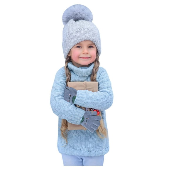 Gubotare Kids Gloves Kids Gloves Half Finger Mittens Winter Solid Color Knitted Typing Gloves for Boys and Girls (Blue,One Size)