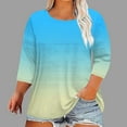 thumbnail image 2 of CYMMPU Vintage Gradient Color 3/4 Length Sleeve Fashion Tunic Tops Summer Fall Crewneck Shirts Business Work Blouses Basic Tees 2025 Clothes for Women Sky Blue XL, 2 of 5