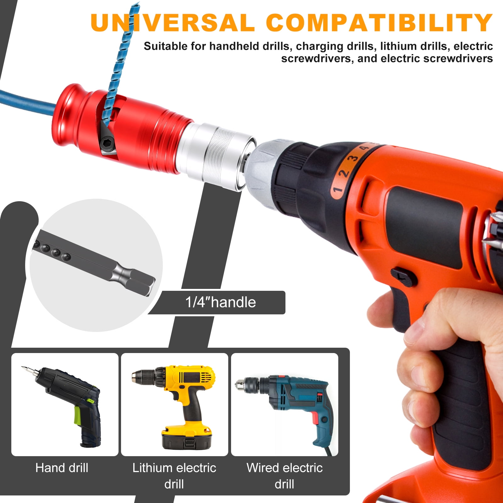 TMWEFUSC Wire Stripper Twister Tool for Drill, AWG 6/8/10/12/14 Wire Nut Twister Connecter, Cable Stripping & Twisting Tool Kit for Electrician