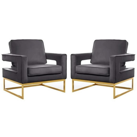 Home Square 2 Piece Upholstered Velvet Accent Chair Set in Noah Gray