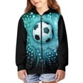 thumbnail image 5 of Chririnla Cyan Stars Soccer Ball Youth Athletic Sweatshirt Zip Up Hooded Long Sleeve with Pockets Sports Jacket for Gym ​​Size 12-14​​, 5 of 6