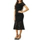 thumbnail image 4 of INSPIRAR CHIC Vestido de encaje elegante para mujeres, vestido de cóctel midi de manga corta, vestido de sirena ajustado negro XS, 4 of 5