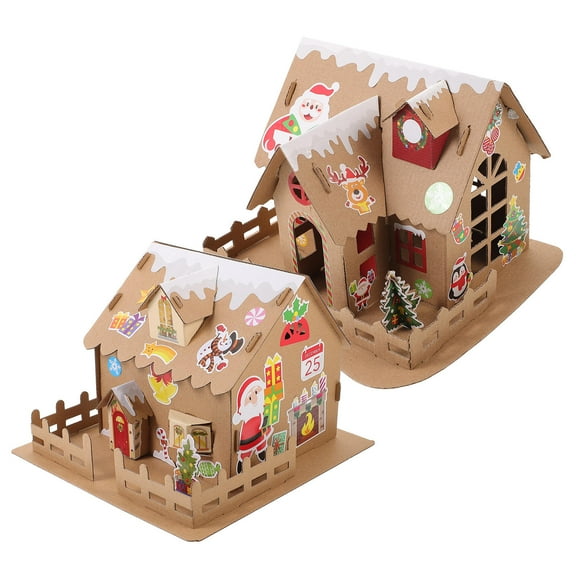 Soimiss 2 Sets Cardboard Houses Village Paper Assorted Color DIY Decoration for Christmas
