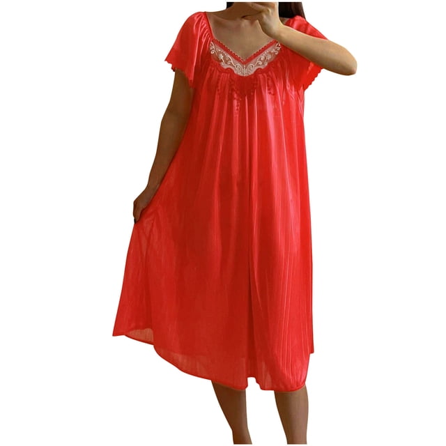 Timegard Robe de Nuit pour Femmes Col en V Manches Courtes Franges Robe de Maison Décontractée Ample Pyjama Confortable