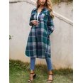 thumbnail image 3 of GHSDFBB Women's Lounge Lapel Button Up Long Sleeve Plaid Long Shirt Jacket Shacket, 3 of 7